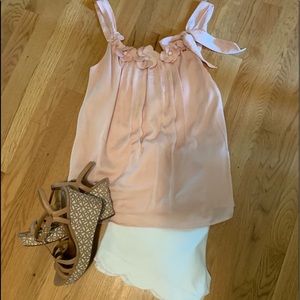 Petal Pink embellished ribbon tank